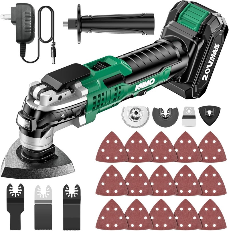 KIMO 20V Cordless Oscillating Tool Kit with 26-Pcs Accessories, Max 21000 OPM, 6 Variable Speed & 3° Oscillating Angle, Battery Powered Oscillating Multi-Tool for Cutting Wood/Nailing/Scraping/Sanding - Image 1